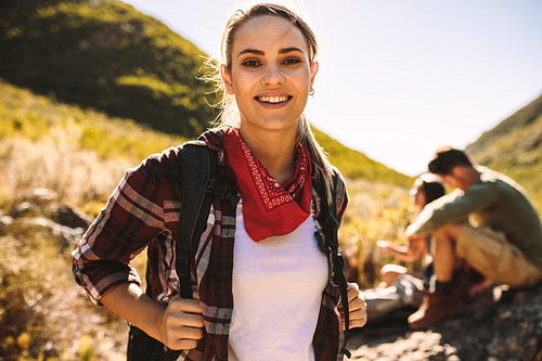 Woman on a hiking trip with friends
