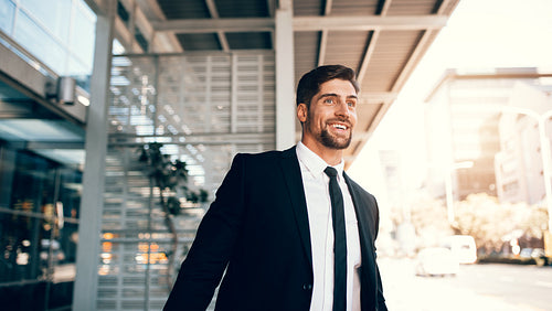 Business traveler outside an airport