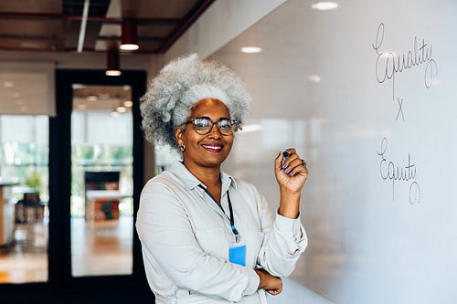 Mentor writes equality on whiteboard