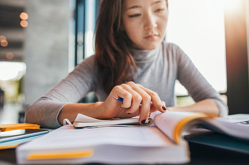 Student doing assignments in library
