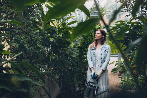 Woman working in garden center