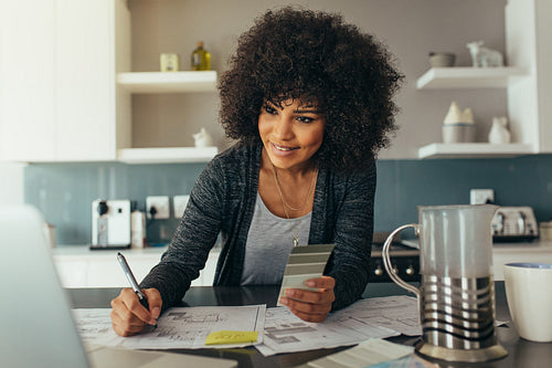 Female architect working at home office