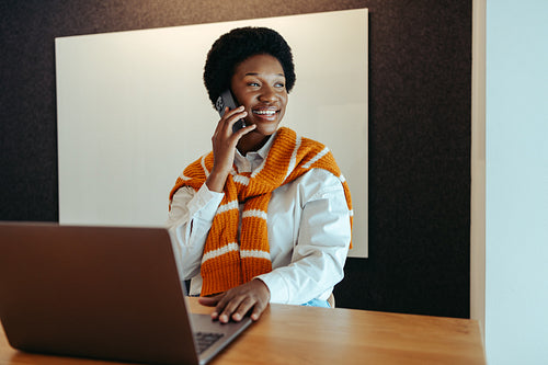 Female entrepreneur on a phone call