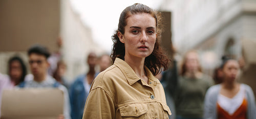 Female activist leading a protest for their civil rights