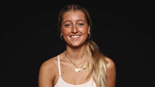 Close up of a cheerful woman