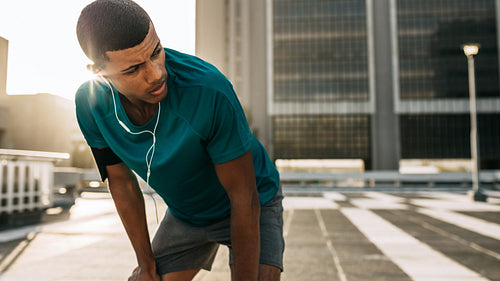 Taking a quick breath during his run