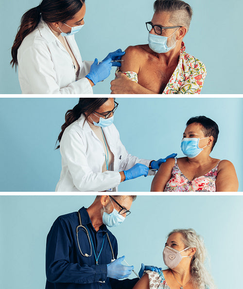 Frontline workers vaccinating people during pandemic