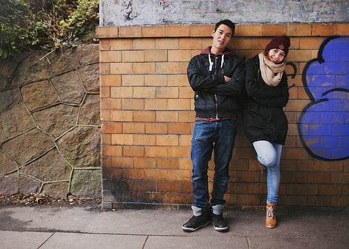 Attractive teenage couple together outdoors