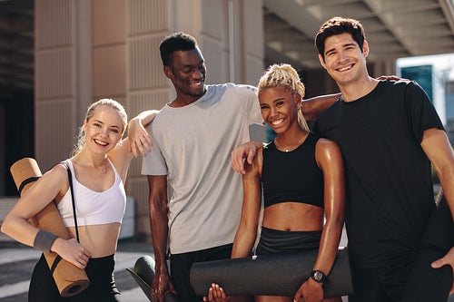 Group of people after workout session outdoors