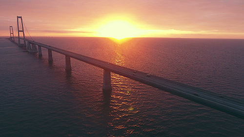 Aerial view of the Storebaelt bridge in Denmark.