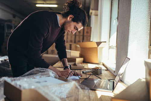 Making notes of the package products