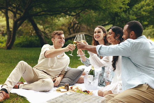 Happy friends celebrating in the park