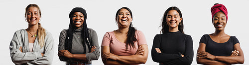 Panoramic view of cheerful women