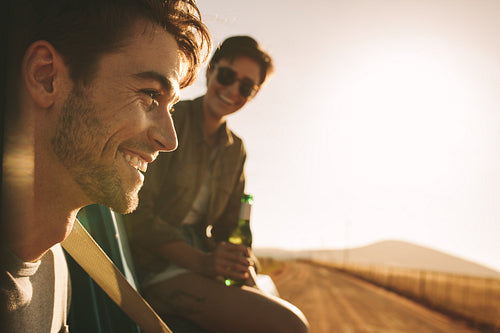 Couple enjoying on a road trip