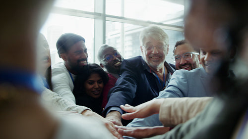 Business team celebrates group success