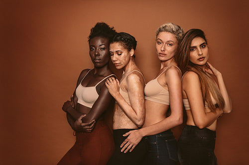 Group of four young diverse girls