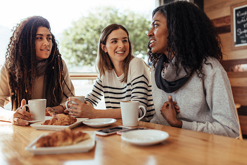 Friends sitting in a cafe and talking