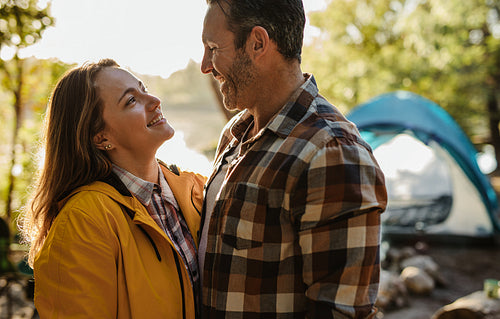 Affectionate couple on camping