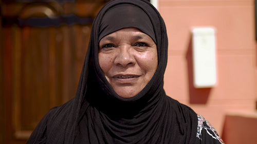 Closeup of arabic woman in black hijab