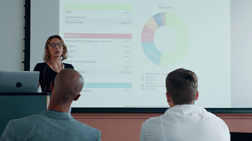 Female entrepreneur delivering informative presentation