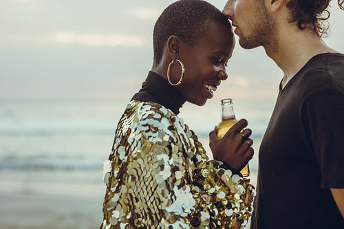 Couple at the beach in romantic moment