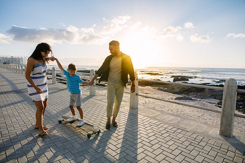 Family on a day out near the sea