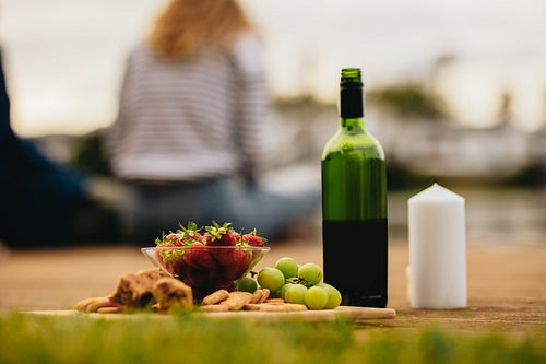 Picnic food and drink outdoors