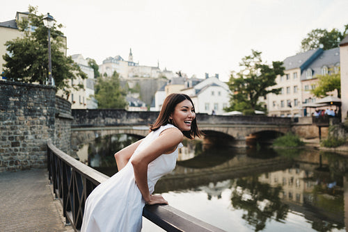 Woman having fun on a sightseeing tour in Luxembourg