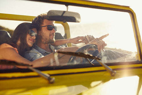 Romantic couple on long drive