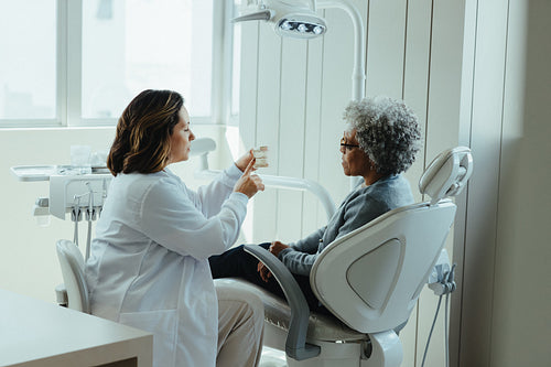 Dental model used by dentist during consultation with older patient