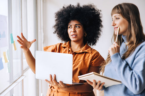 Female entrepreneurs brainstorming in an office