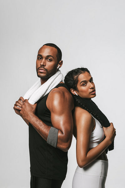 Monochrome portrait of fit couple