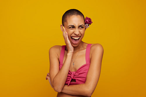 Beautiful female model with shaved head