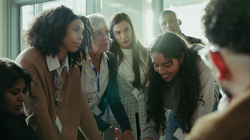 Team brainstorm at an office table