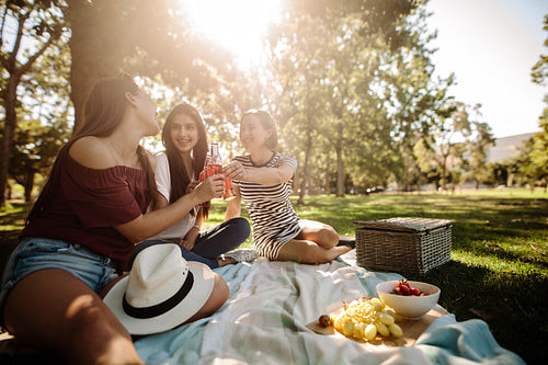 Group of women having beers at park