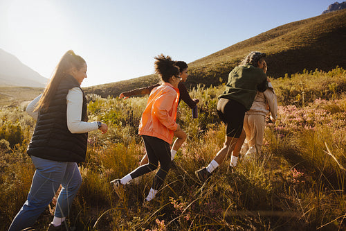 Group hiking on a scenic trail