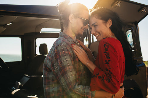 Romantic couple on a road trip