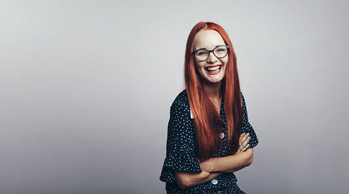 Smiling woman with brown hair