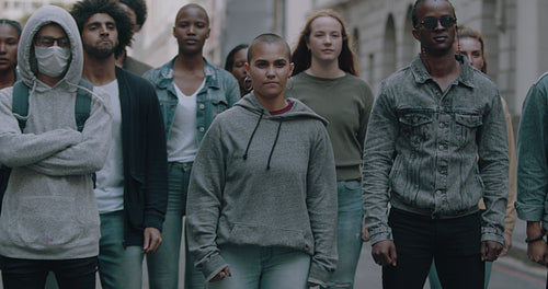 Woman leading a group of activists