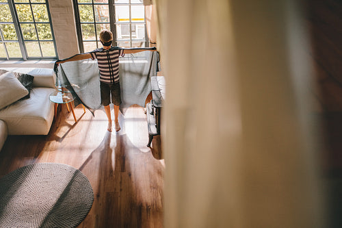 Boy pretending to a bat