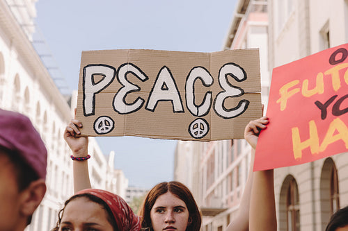 Teenagers marching for peace
