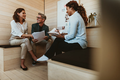 Creative start-up team discussing ideas in a meeting