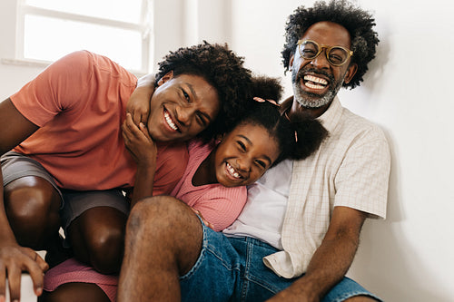 Happy family time: Mature dad and his children having fun together