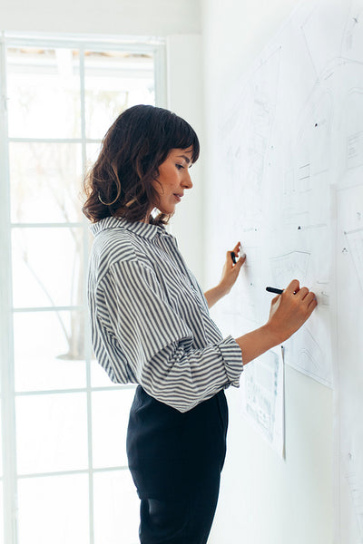 Woman architect making drawings in office