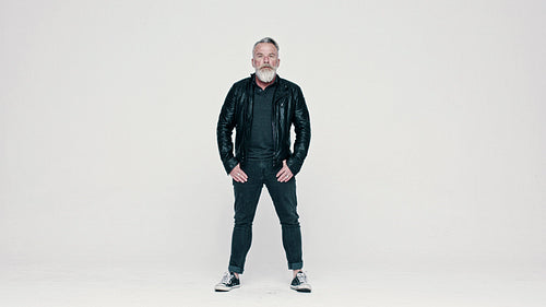 Senior man in a leather jacket