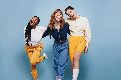 Girls having fun in casual clothing