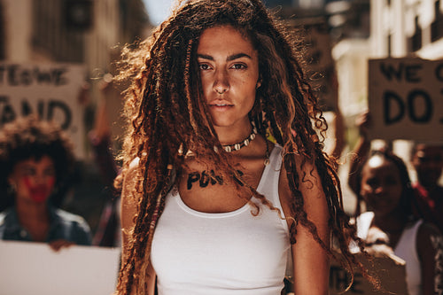 Activist demonstrating women power