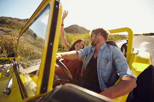 Couple having fun on road trip