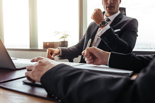 Two business partners working together in office