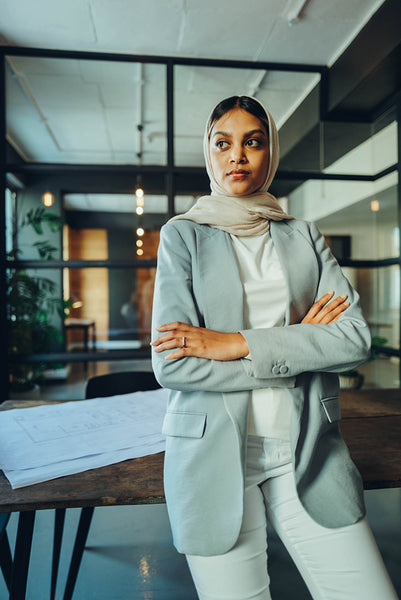 Ethnic businesswoman wearing a hijab in a modern office